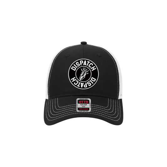 Black cap with 'Dispatch' logo on a white background