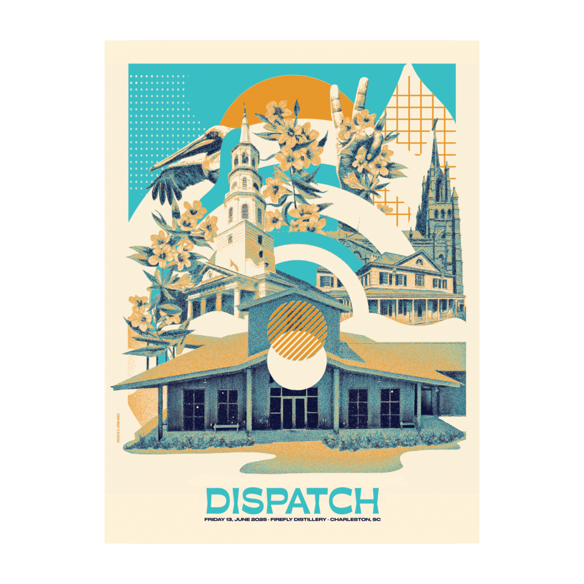 Illustration of a building with flowers and birds, featuring the word 'Dispatch'.